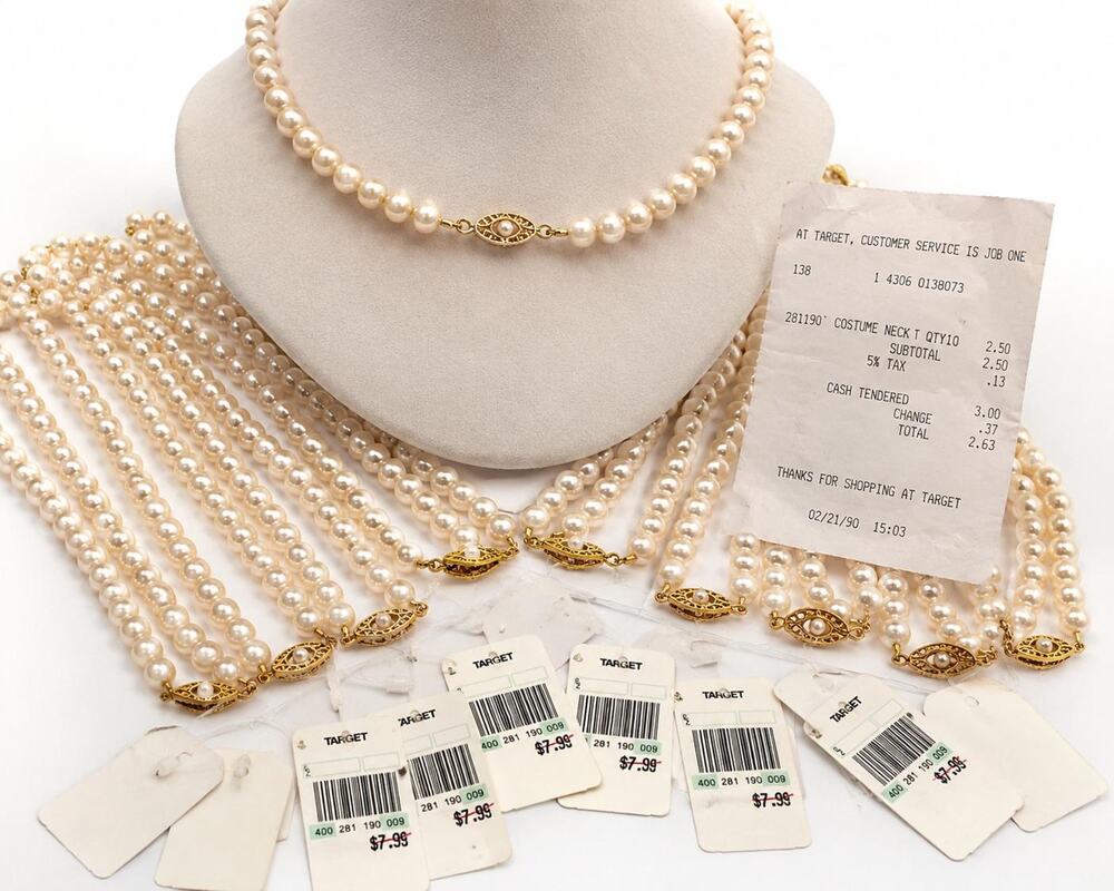 Vintage 1990 Target Faux Pearl Necklace Lot of 10 NOS Deadstock Costume Jewelry